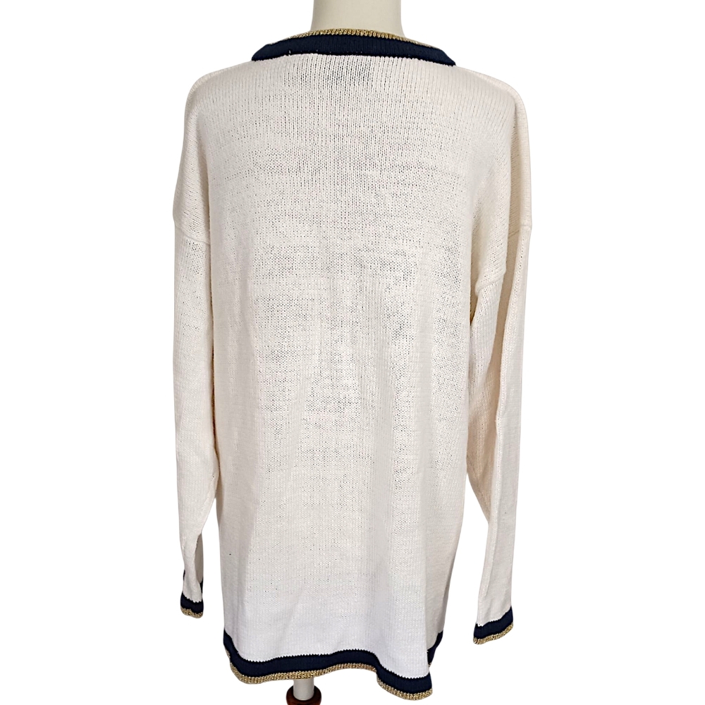 Vtg Cedars Nautical Sweater M Oversized Coastal Ramie Preppy Yacht Club Chunky - Picture 4 of 16